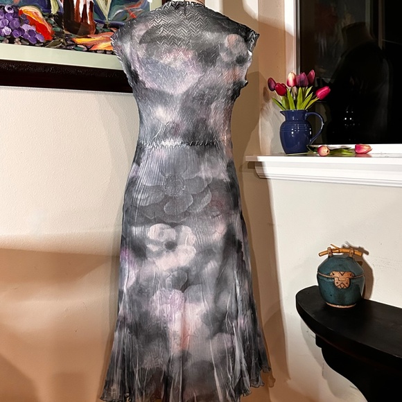 Komarov Dress & Eileen Fischer Silk Jacket Set - 50 Shades of Gray/ Blue/ Pink - Picture 6 of 14